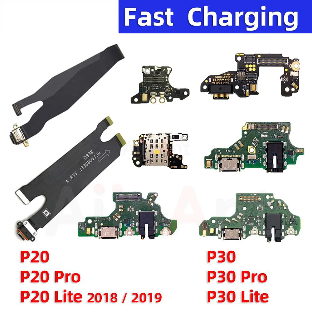 Aiinant USB Charger Dock Mic Connector Port Charging Board Flex Cable For Huawei P20 P30 Lite Plus Pro 2017 2018 Phone Parts