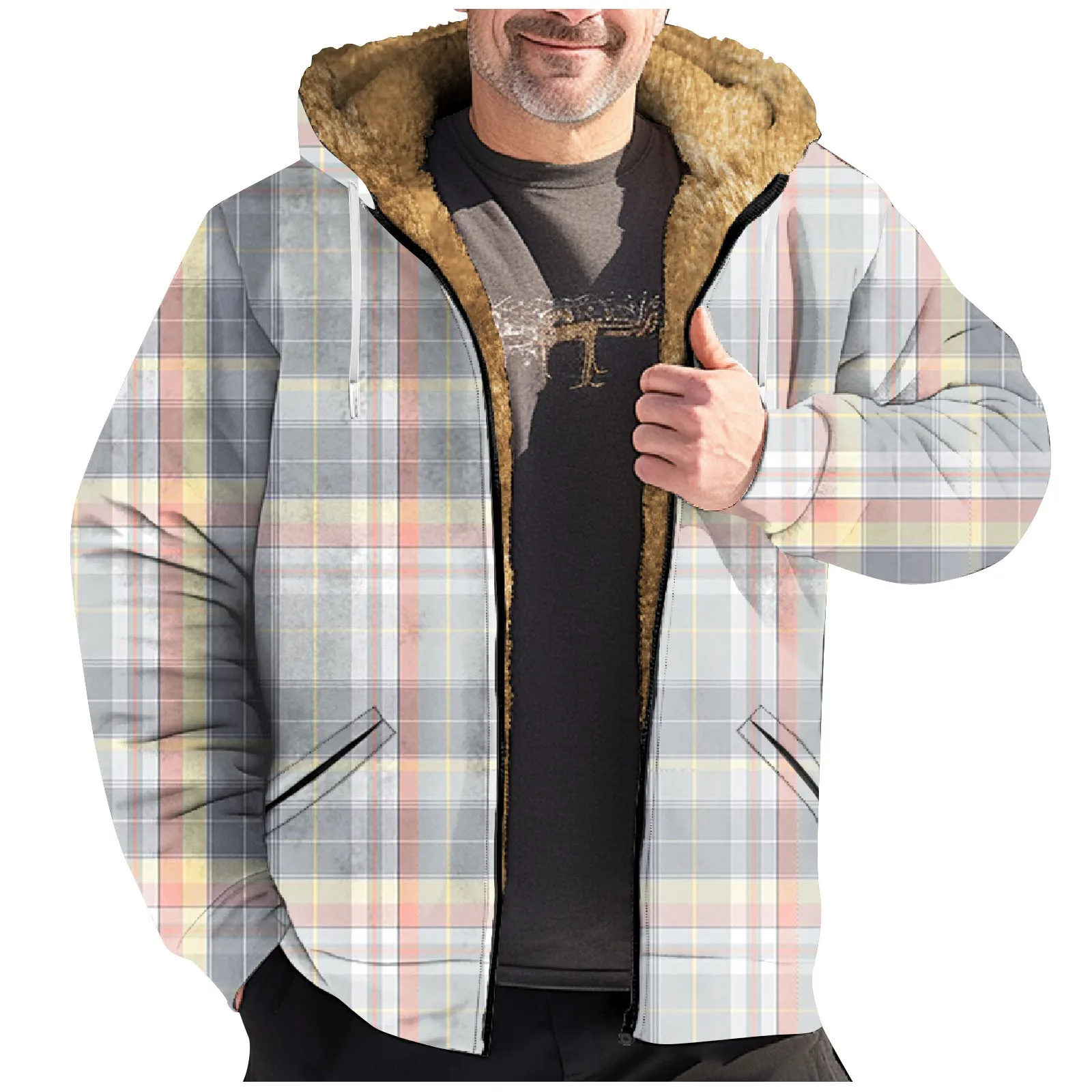 

Mens Autumn Winter Jacket Harajuku Plaid Hooded Zipper Long Sleeve Basic Casual Shirt Jackets European American Size S-5XL