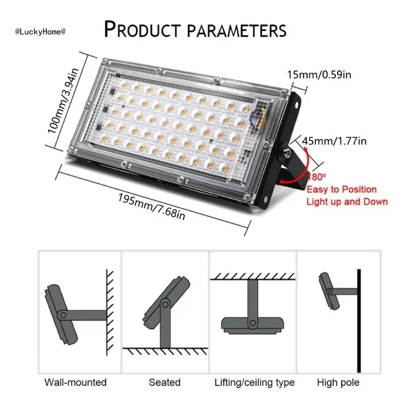 50W 야외 LED 투광 조명 스포트라이트 방수 투광 조명 반사판 벽 램프 11UA