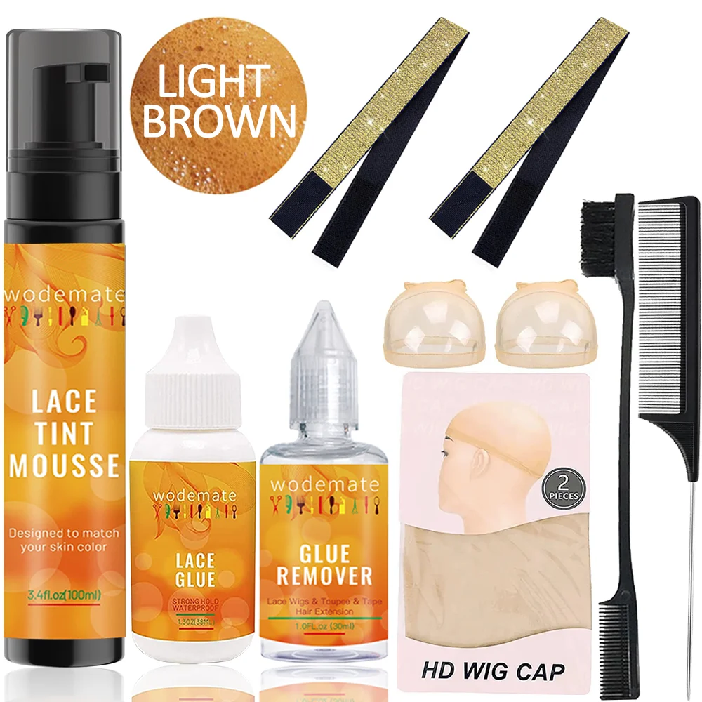 

Lace Tint Mousse Light Brown Fast Drying Front Lace Wig Glue Waterproof HD Wig Caps Melt Band Brush Glue Remover Hair Accessory