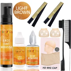 Lace Tint Mousse Light Brown Fast Drying Front Lace Wig Glue Waterproof HD Wig Caps Melt Band Brush Glue Remover Hair Accessory