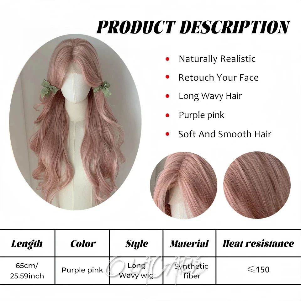 Synthetic Long Body Wave Ombre Purple Pink Cosplay Wig for Women