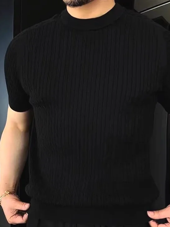 Slim Fit ort Sve round Ne Knitted Twist Rope Men's T-irt Breathable Lightweight Summer Faion Workwear Top