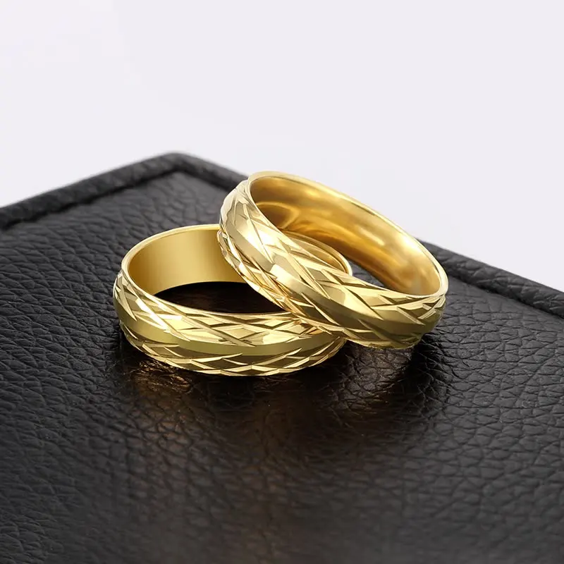 6mm Pattern Stainless Steel Wedding Rings For Men Women gold color rings couples rings stainless steel ring finger ring gold color ring wedding rings wedding ring