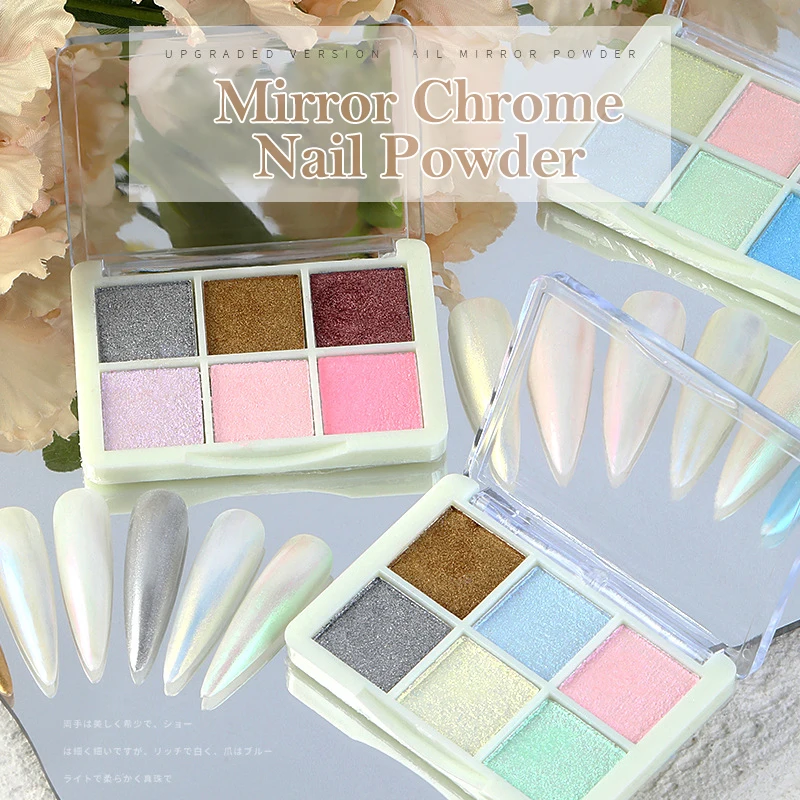 6ColorsHolographicsLaserAuroraSolidMirrorNailGlitterPowder