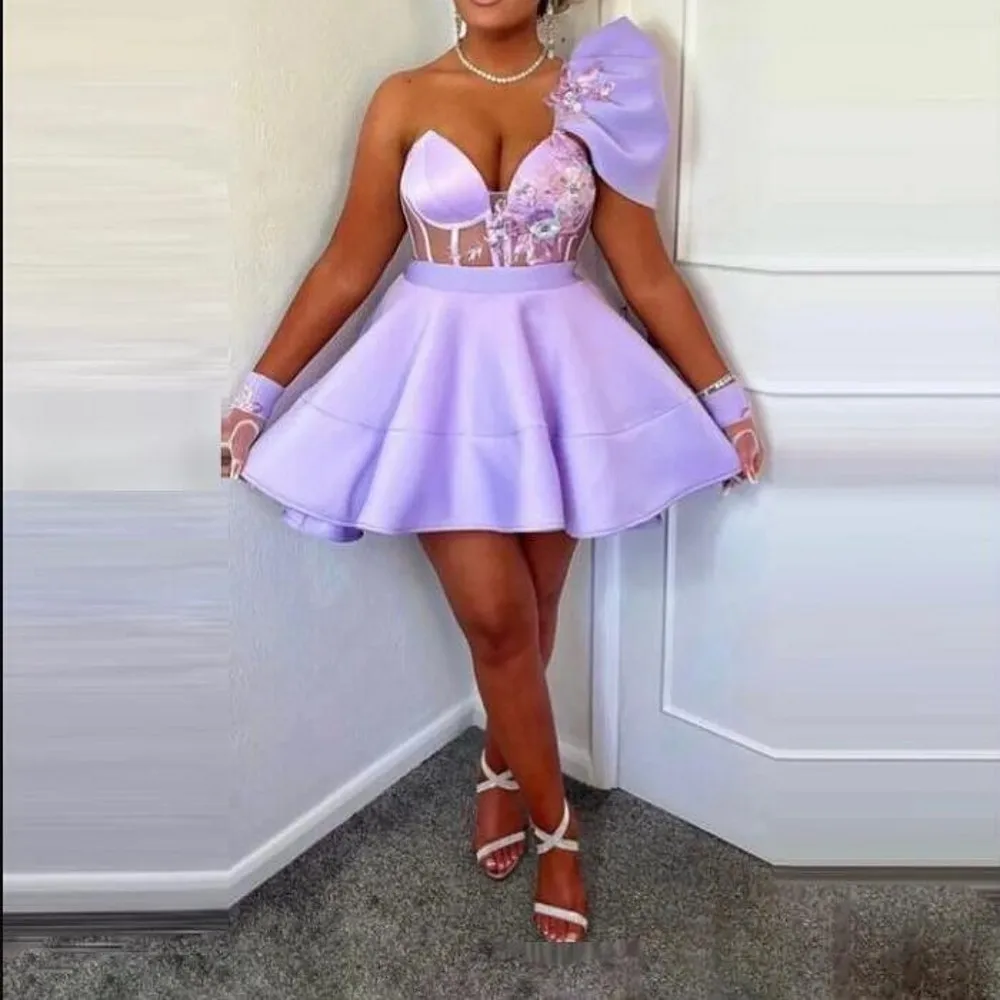 Cocktail Dresses Prom Gowns One Shoulder Lace Appliques Exposed Boning Without Gloves