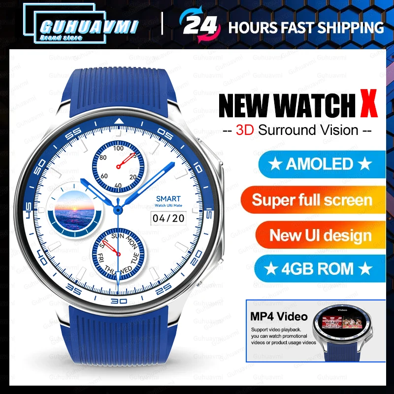 Ultimate Watch X 스포츠 건강 스마트 워치 블루투스 통화, 4GB 메모리, 뮤직 비디오 재생, 남성용 비즈니스 스마트워치, 1.43 인치, 신제품