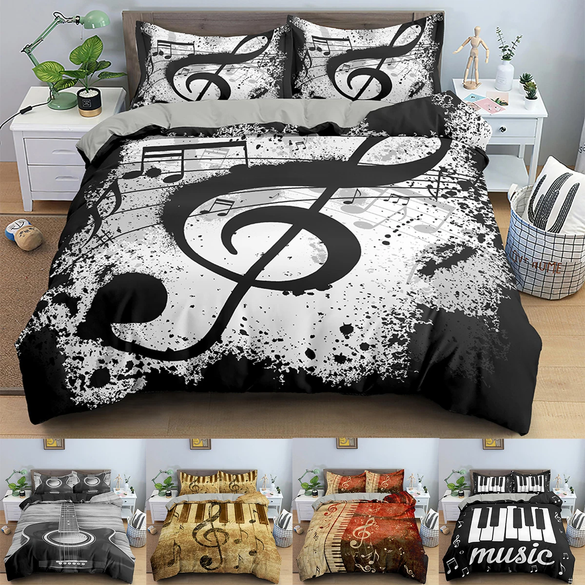 Music Bedding Set Piano Keyboard Music 