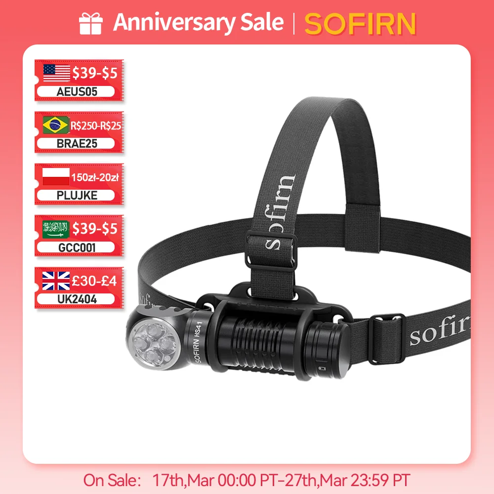 Sofirn-HS41 헤드램프 SST-20 LED 21700, USB C 충전식, 보조배터리 4000lm 강력한 토치 표시기, 자석 테일 포함, 6500k  Best Top5