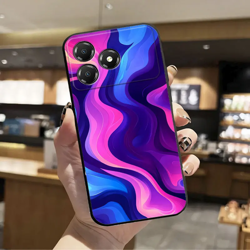Floral Print Black Silicone Protective Phone Case