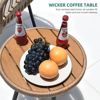 4 Pieces Patio Furniture Set, Outdoor All-Weather Rattan Conversation Set with Loveseat Chairs Table Soft Cushions for Backyard 4