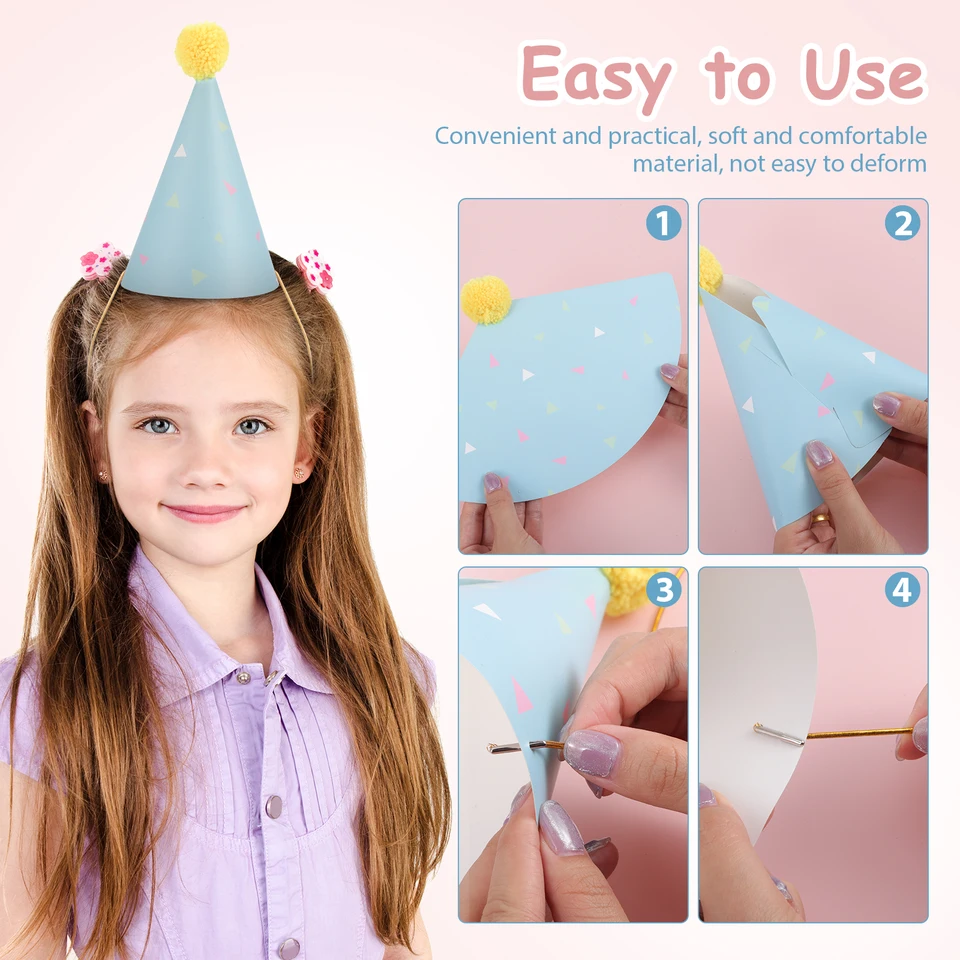 10-Pack Assorted Party Birthday Hats For Kids & Adults - Colorful Paper Cone Hats With Elastic