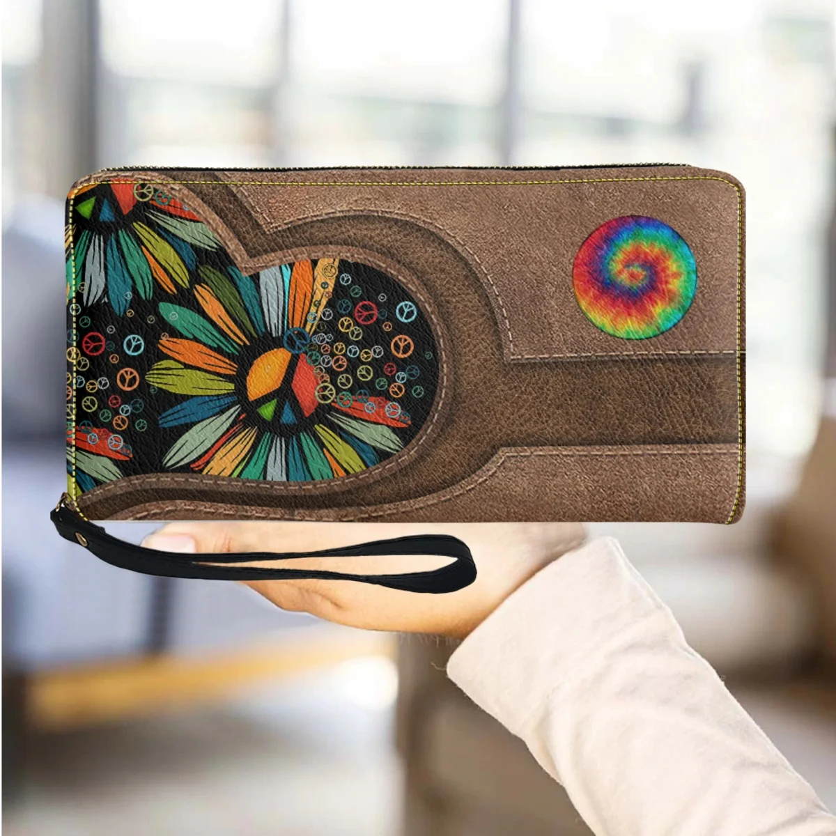 Personalized Women's Wallet Hippie Peace and Love Multifunction Purse with  Zipper Casual Card Holder Female carteras para mujer