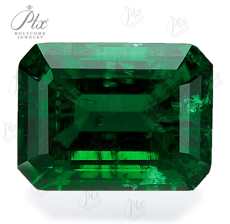 Emerald Cut Lab-Grown Zambian Emeralds Hydrothermal Hand-Crafted Internal Cracks Inclusions AGL Certificate Beads