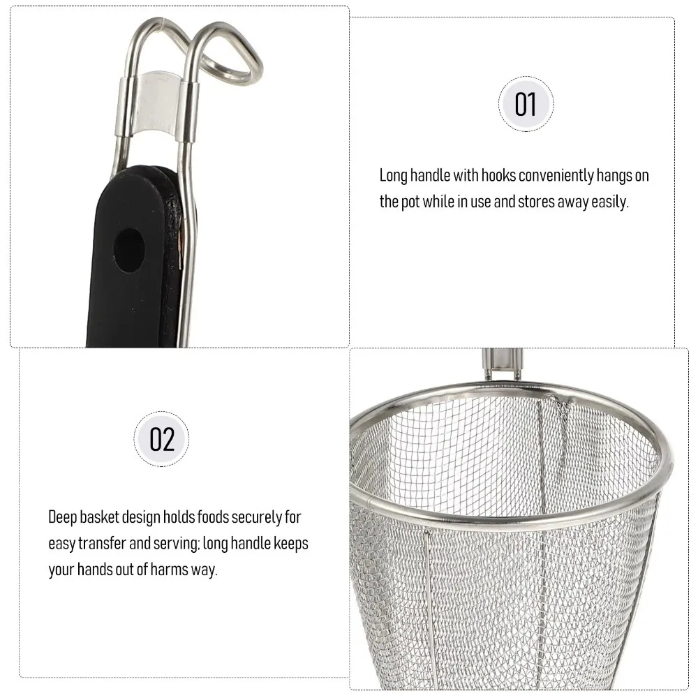 Durable Stainless Steel Noodle Funnel Wooden Handle Pasta Basket Strainer Multifunctional Fine Mesh Sieve Spoon Kitchen Gadgets