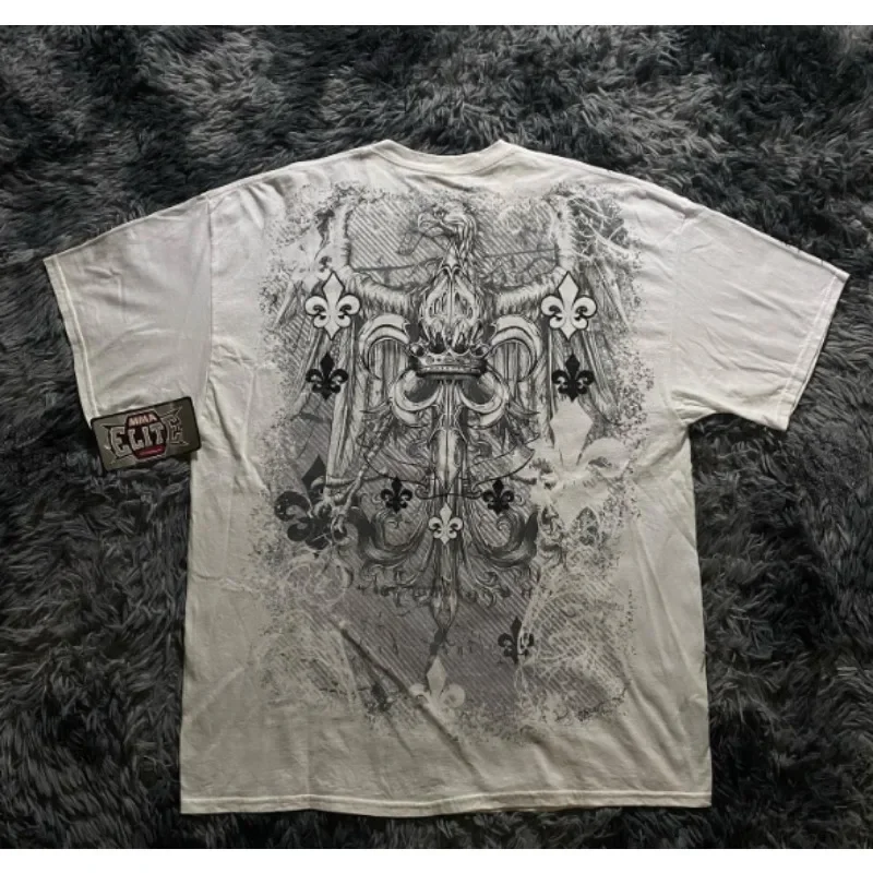 2000s American Suffering Trendy Retro Fashion Print Round Neck Short Sleeved T shirt Women Y2K Street Style Gothic Couple Sports 3