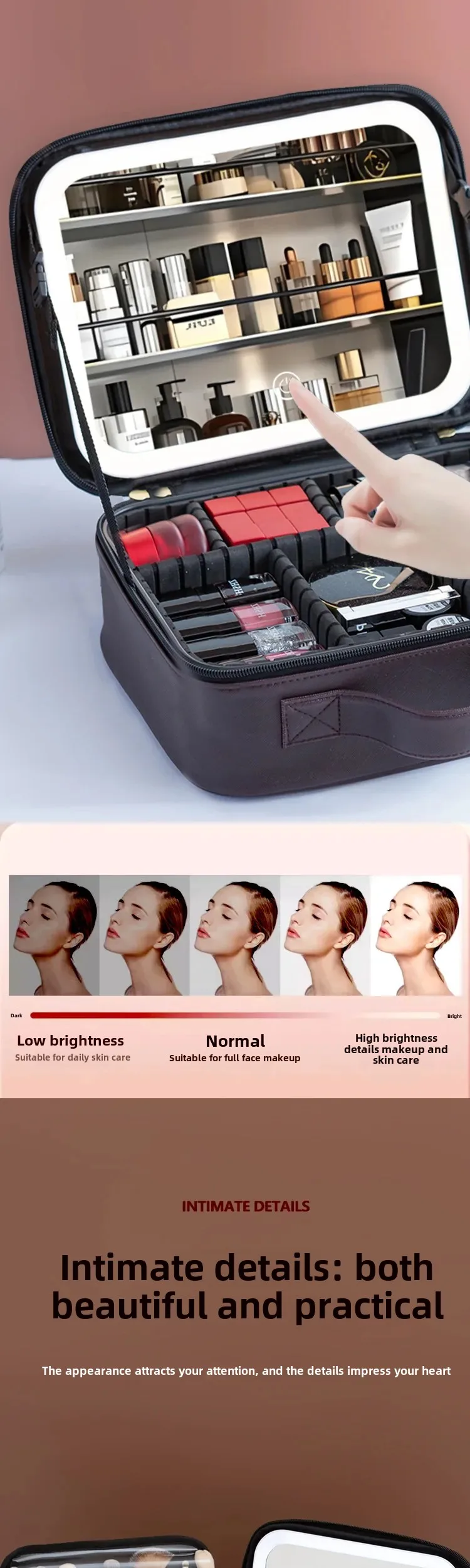 LED Lighted Travel Makeup Bag with Mirror – Portable Cosmetic Storage Case with USB Cha... - SKU TMO16582 - UGI Packaging