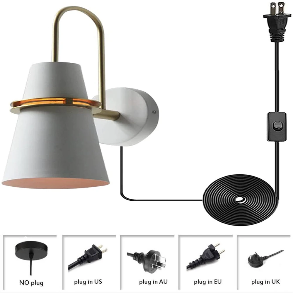 

Nordic E26 Horn Metal Wall Light Fixture White Plug In Wall Sconce Edison Iron Wall Lamp Lighting for Aisle Corridor Bedside