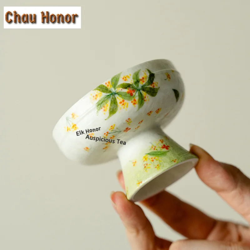 1pc 55ml Hand-painted Osmanthus Flowers Teacup Traditional Tea Bowl Mug Tea-tasting Smelling Cup Jianzhan Master Cups Craft Gift