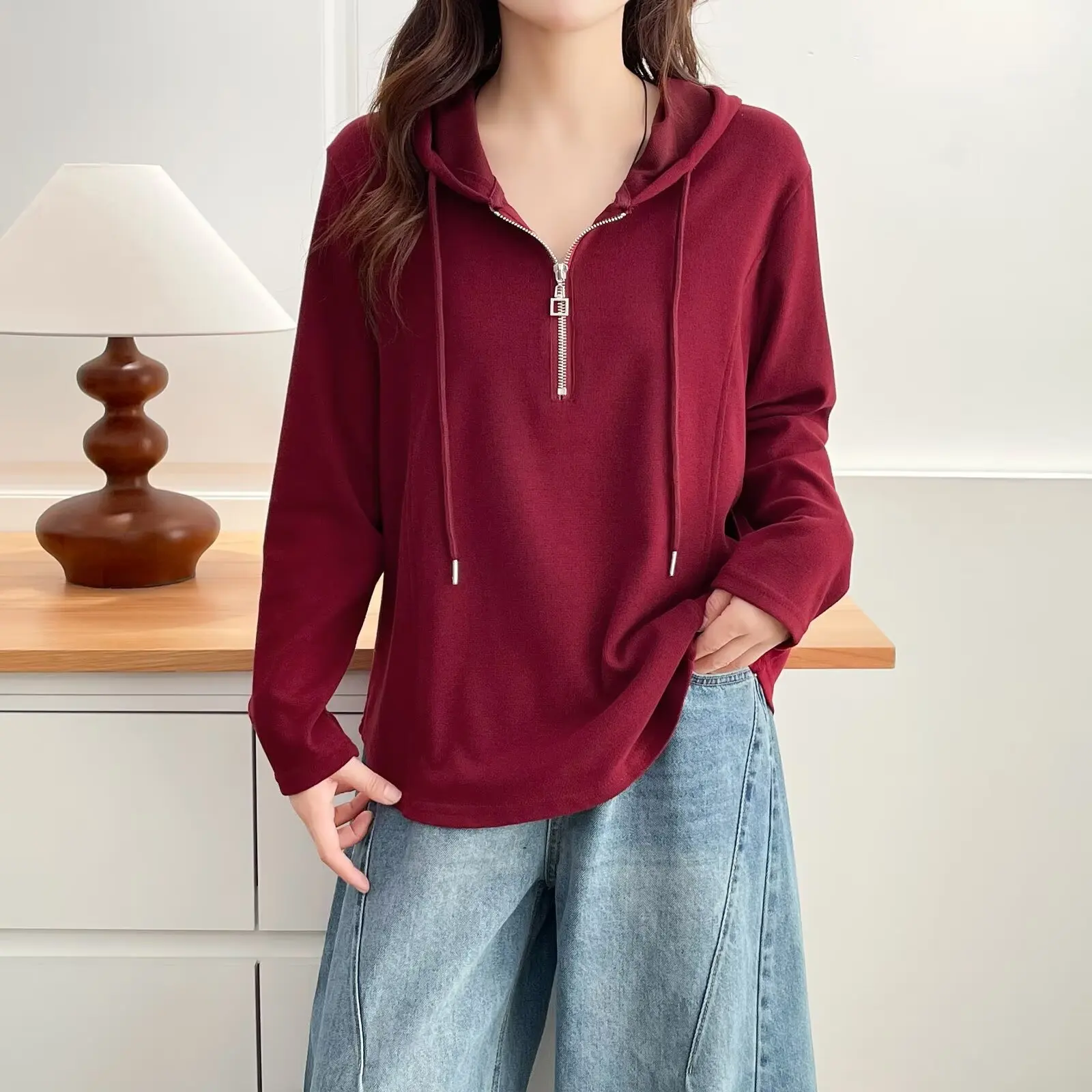 XXXXL Fashion Plus Size Women's Hoodies New Autumn Clothing half-collar Zipper Hooded Long Sleeved Sweatshirt 2557