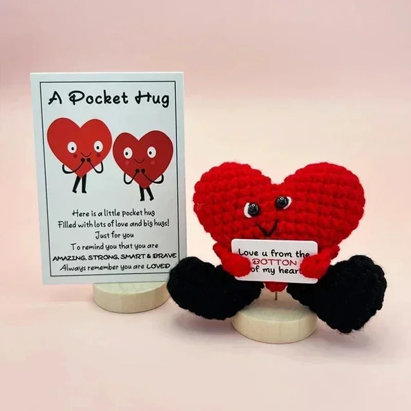 Positive Energy Potato Hug Pocket Mini Handmade Plush Wool Knitting Doll with Card Funny Christams Gifts Figure Toys Decoration