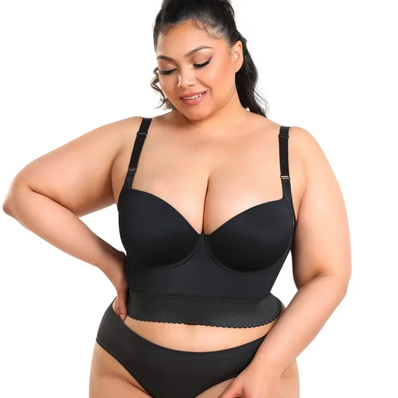 Built-In Shapewear Longline Push-Up Bra Thoracic High Support Tank Top Fit Plus Size Sports Bra Women Back Closure Vest Shaper 2