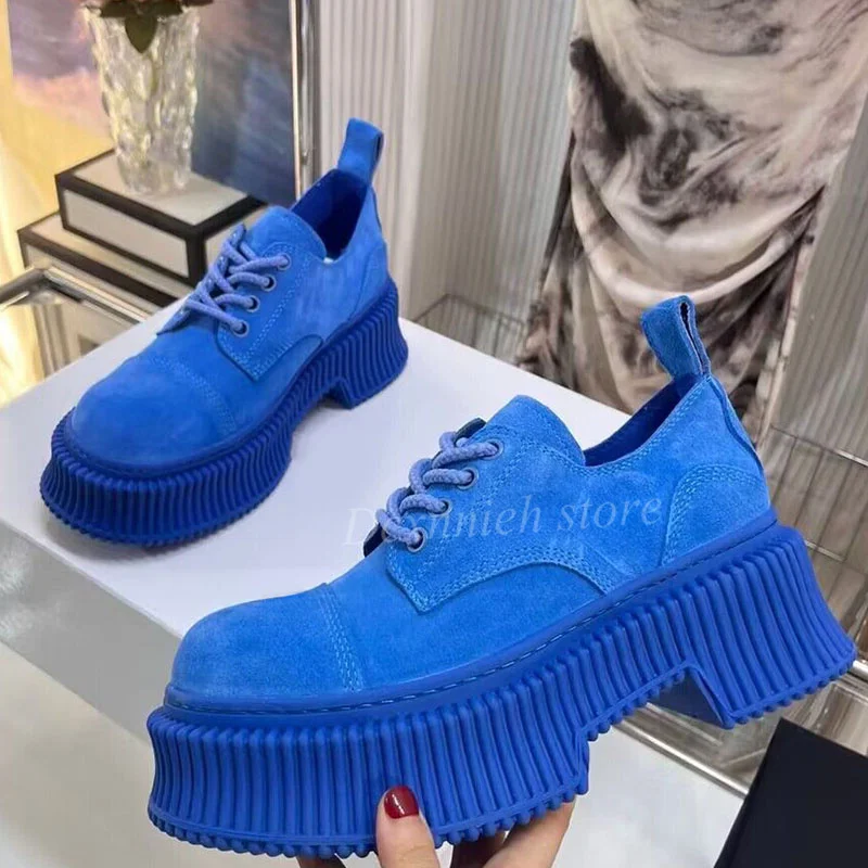 

Women Real Leather Flat Thick Sole Oxfords Spring Autumn Round Toe British Style Platform Shoes Retro Lace Up Casual Shoes