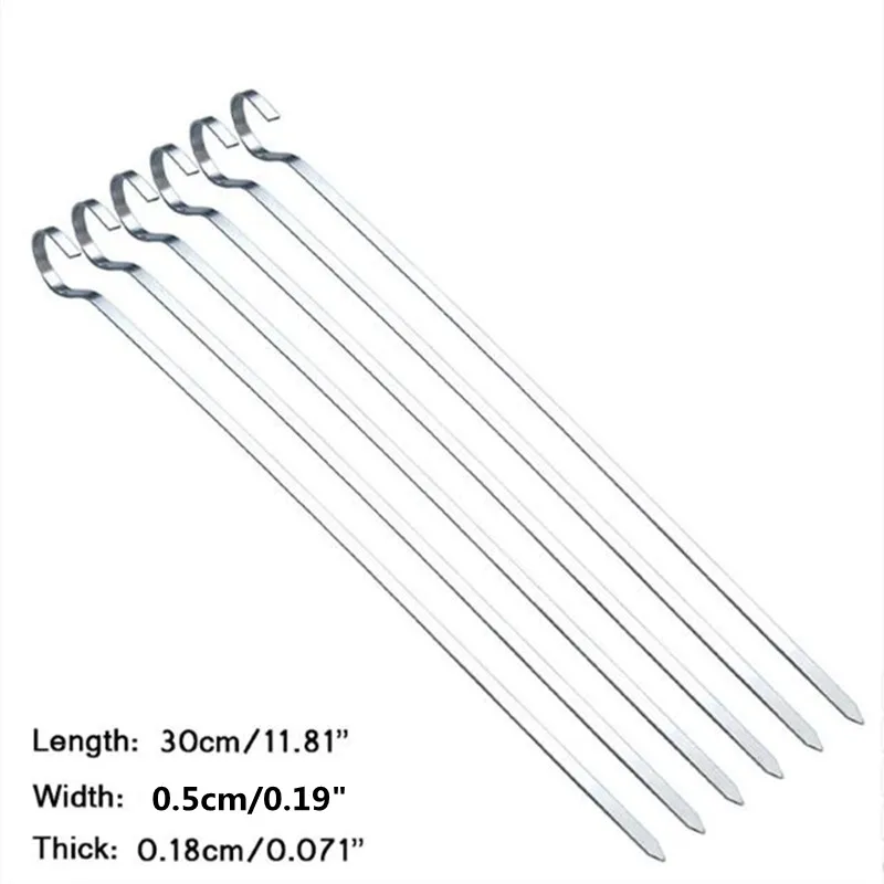 30cm/11.81" Resuable Stainless Steel Barbecue Skewers BBQ Needle Grill Shish Kabob Sticks Flat Meat Tools BBQ Forks Accessories