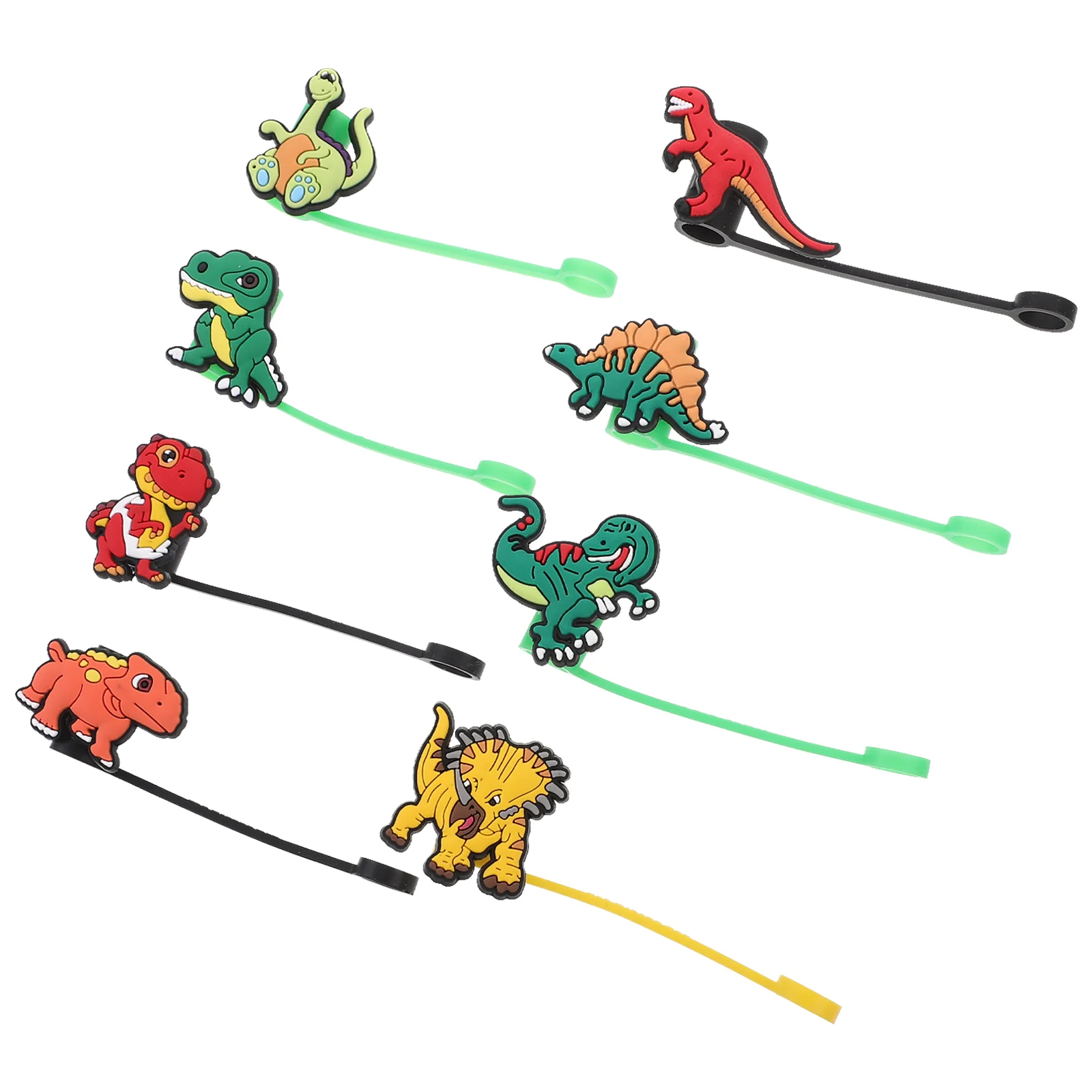 

8 Pcs Tumbler Straw Covers Cap Drinking Crest Reusable Straws Stopper Silica Gel Dinosaur Tip Caps Toppers Cartoon