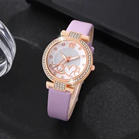 5PCS Set Women Fashion Quartz Watch Female Clock Pink Butterfly Dial Luxury Brand Design Ladies Leather Wrist Watch Montre Femme 2