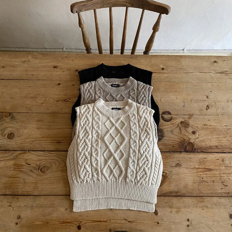 

2022 Toddler Baby Girl Sweater Autumn Solid Loose Knitted Vest for Infant Boy Cotton Casual Kids Clothes Girls Knitwears