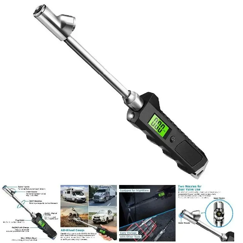Digital Tire Pressure Gauge 230 PSI Dual Head Stainless Steel For Truck Car LCD Flashlight Vehicle Tester 5