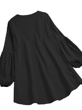 Plus Size Women's Fashion Round Neck Long Sleeved Simple Solid Color Blouse Lantern Sleeves Loose Casual Commuting Blouse 2