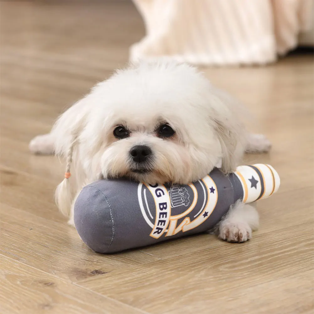 Beer Bottle Squeaky Dog Toy Wine Bottle Plush Dog Toy Teeth Cleaning Squeaky Dog Chew Toy Soft Beer Bottle Shape Toy for Puppies 5