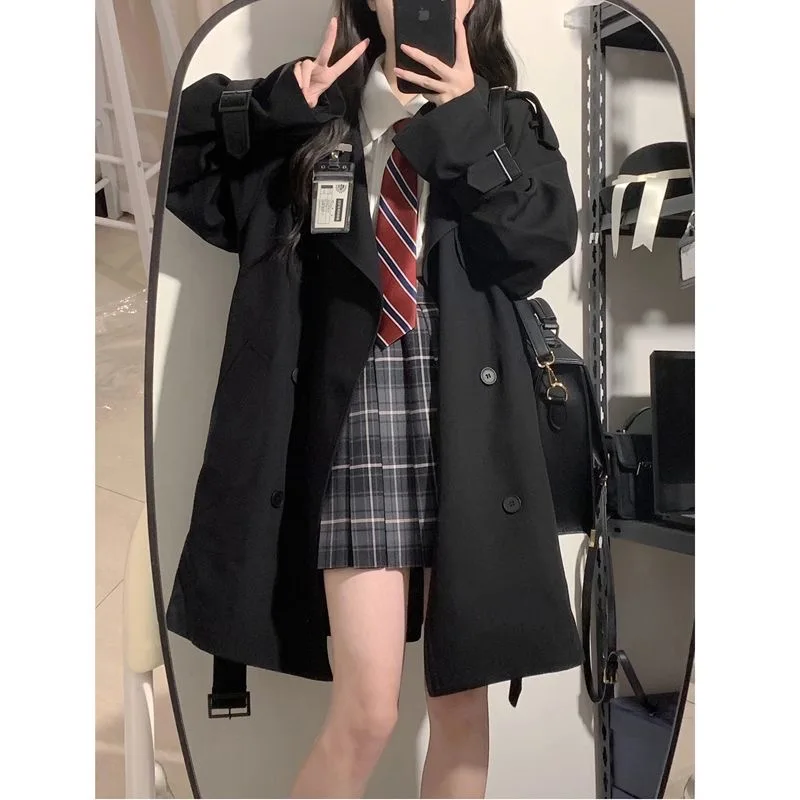 

Deeptown Korean Fashion Windbreaker Jacket Women Preppy Style Oversized Vintage Black Streetwear College Coat Autumn Winter Tops