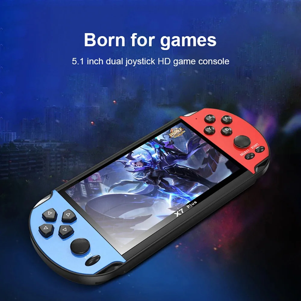 X7/X7 Portable Gaming Console with 10,000 free classic games, 4.3/5.1/7.1-inch HD screen, portable audio and video player
