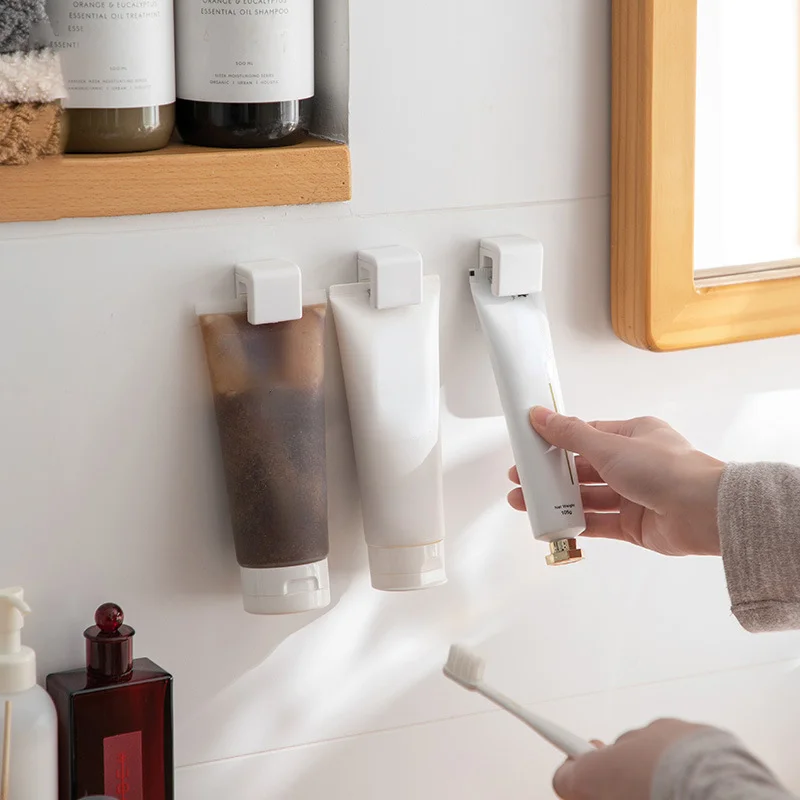 Bathroom Toothpaste Facial Cleanser Clip Wall Mounted Punch Free White Seamless Hook Multifunctional Storage Bathroom Organizer