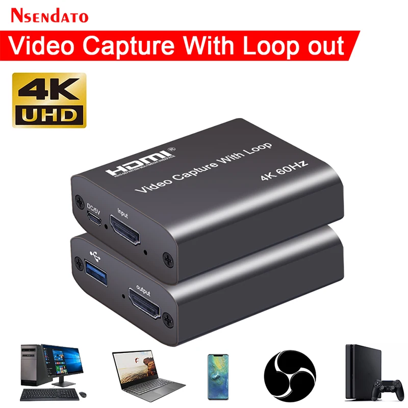 4K 60Hz USB HDMI Video Capture Card With Loop 1080P 60Hz Game Recorder Plate Live Streaming Box USB2.0 Grabber for PS3/4 Camera