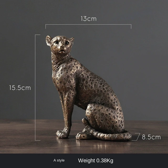 Leopard Statue Cheetah Figurine Brass Antique Lifelike Handmade Animal  Sculpture 
