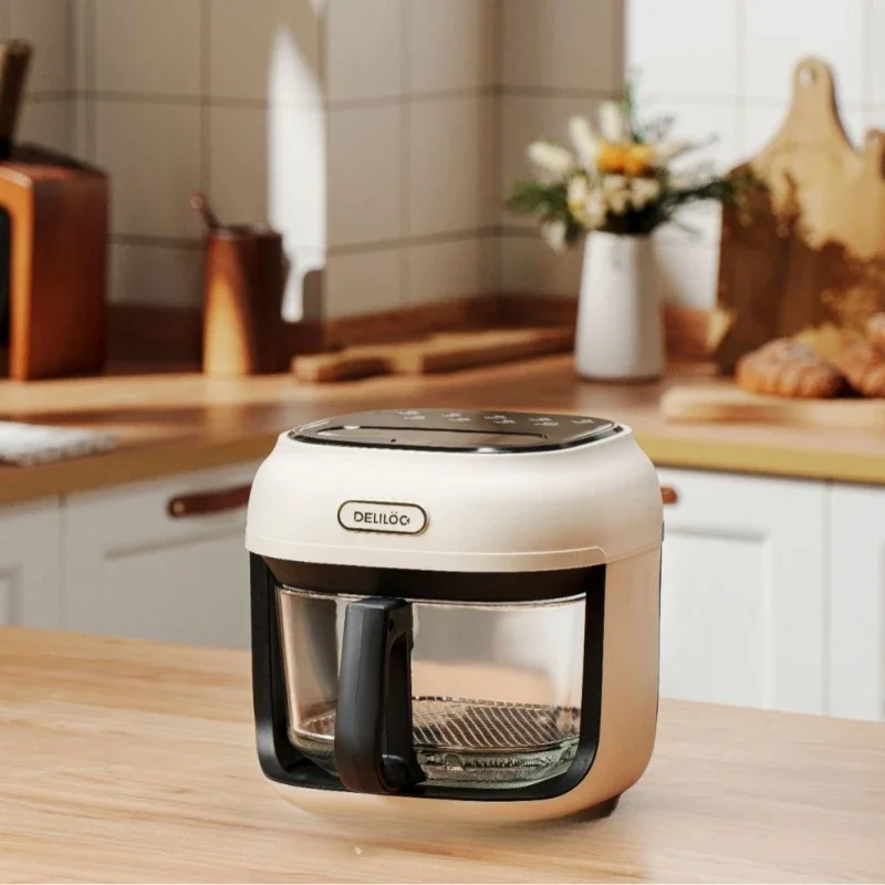 220V Visible Air Fryer Home 4.5L Glass Transparent Electric Fryer No Flip 1200W French Fry Machine Oil-free Electric Fryer 6