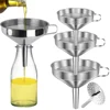 3 Sizes Stainless Steel Kitchen Funnel Food Grade Metal Funnel with Strainers Wide Mouth Funnel for Canning Kitchen Tools