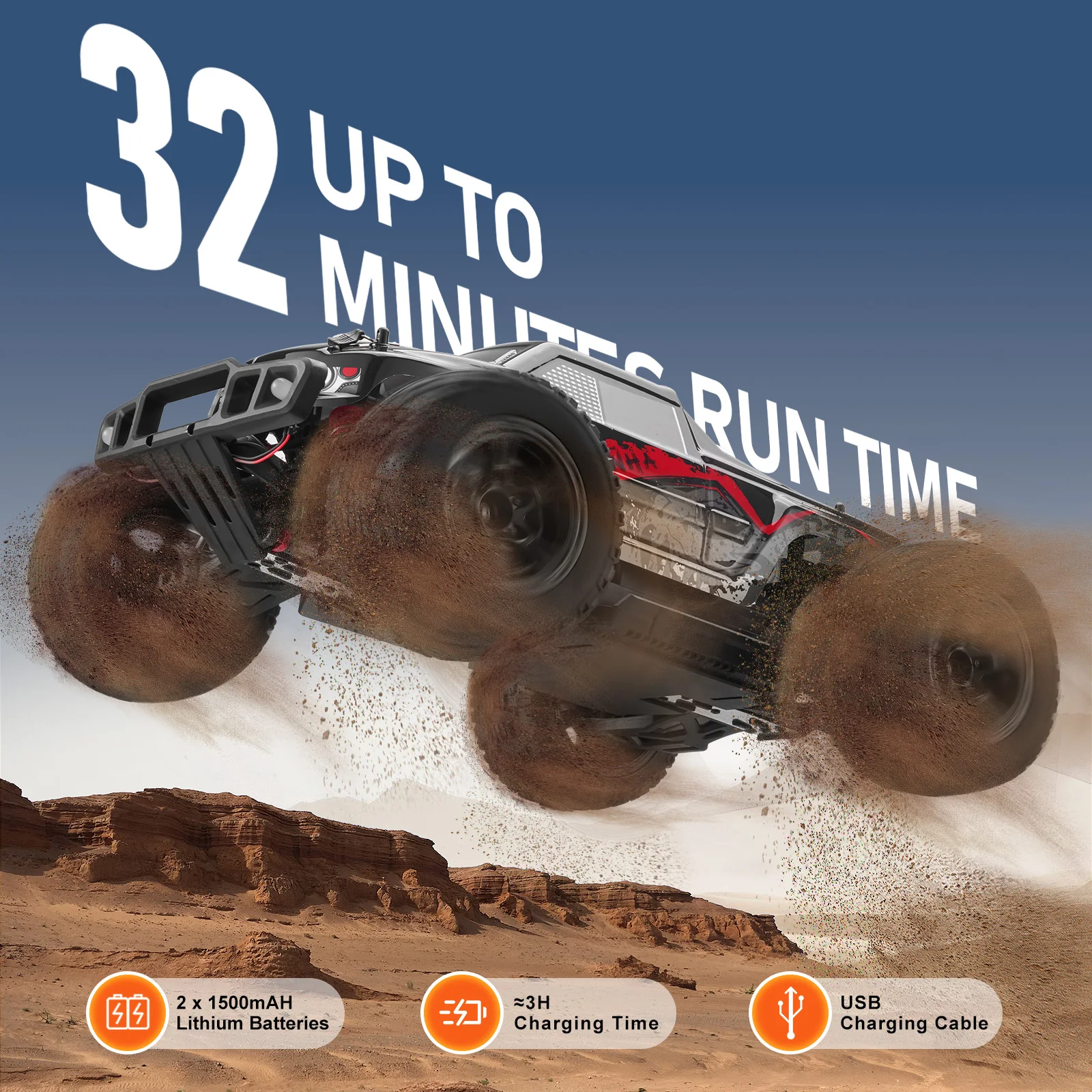 SucceBuy 1:10 38KM/H 4WD RC Car All Terrain Off-Road with 2 Batteries Drift Monster Truck Children Toys for Kids Christmas Gifts