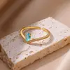 Blue Water Drop Zircon Crown Rings for Women Gold Color Open Adjustable Wedding Ring Aesthetic Fashion Jewelry Gift anillos