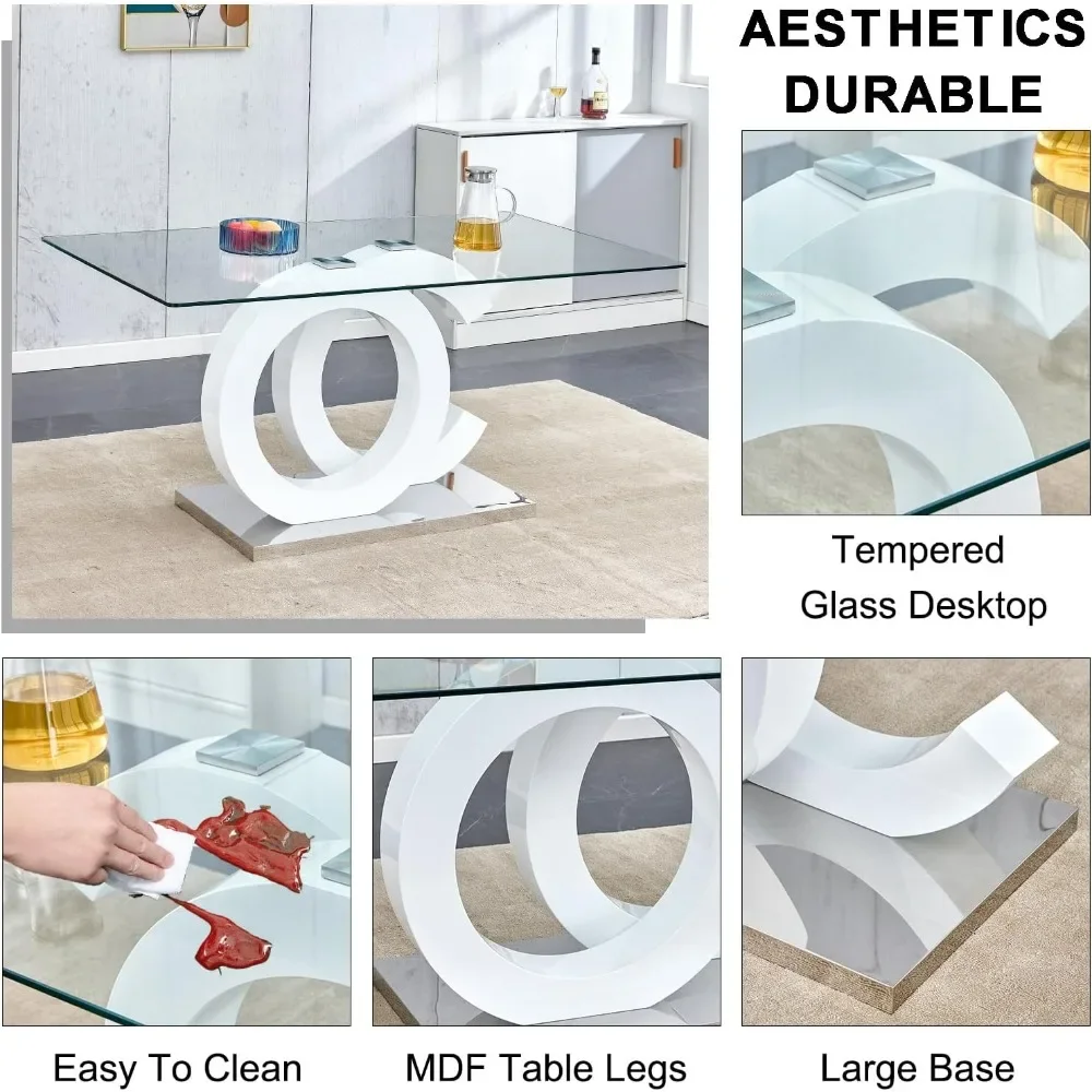 Glass Dining Table Set for 6 ,7 Piece Dining Table Set,Tempered Glass Table Top,PU Leather Ergonomic Dining Chairs Easy Assembly 4