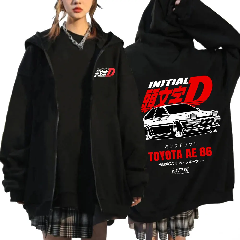 Anime Initial D Hoodies Drift AE86 GTR Print Zipper Jacket Hip Hop Streetwear Sweatshirts Men Women Casual Y2K Hooded Cardigan 4