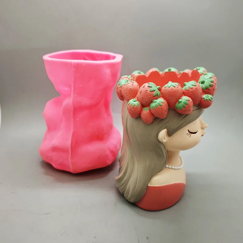 대형 딸기 소녀 화분 실리콘 몰드, 다육 식물 콘크리트 화분, DIY 홈 데코 수공구