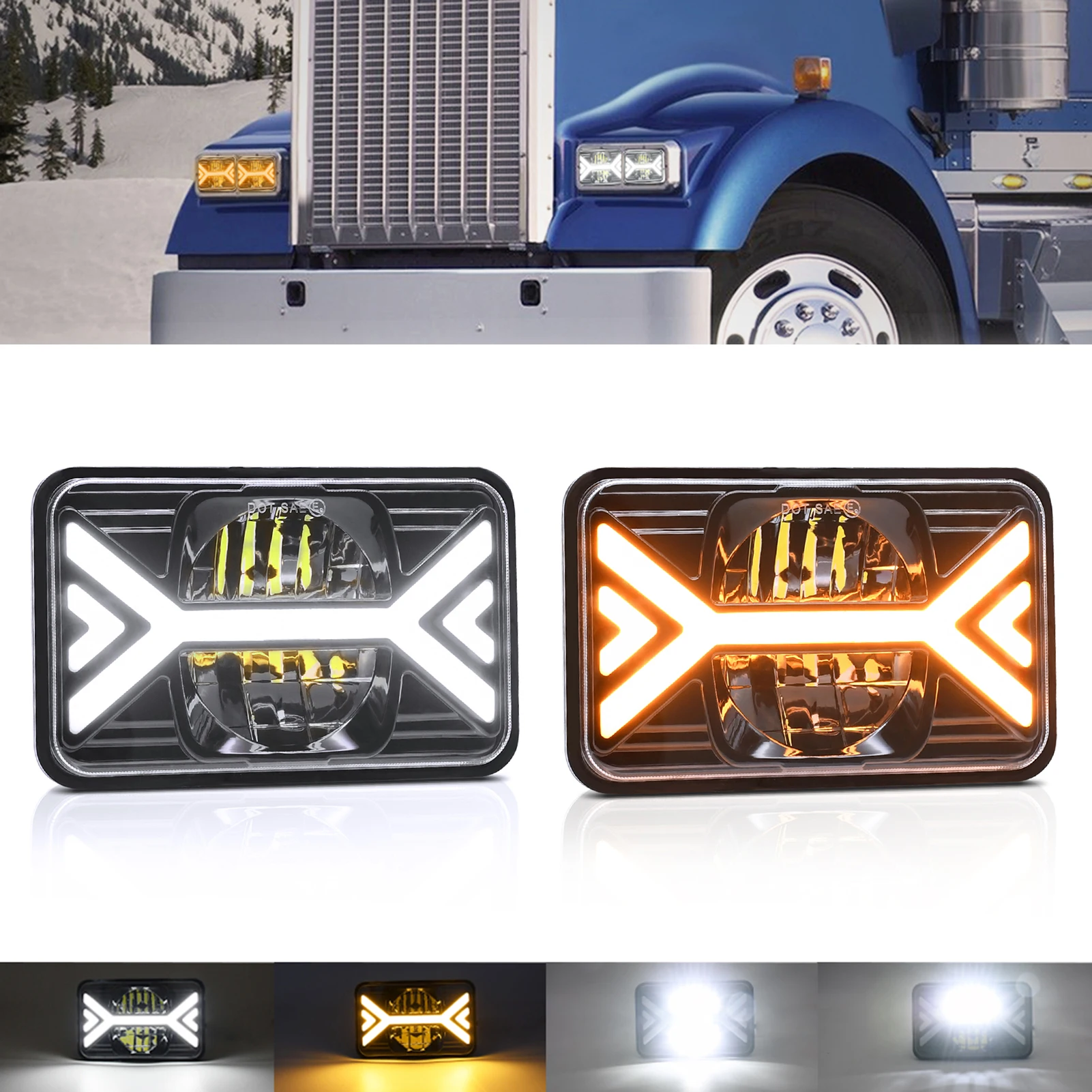 

2 Pack 4x6 inch Headlamp 5inch Car LED Headlights with White High/Low Beam DRL Amber Turn Signal