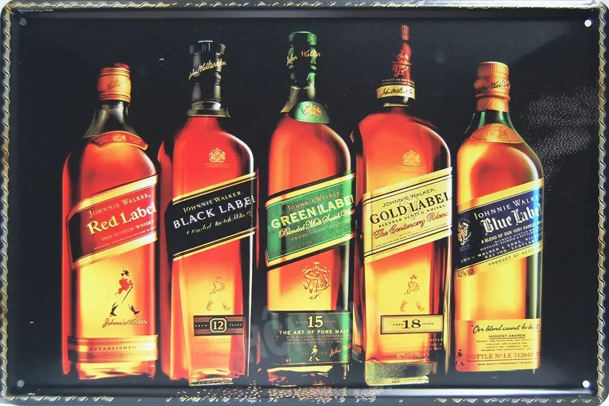 Johnnie Walker Whiskey Metal Tin Sign Vintage Style Wall Ornament Coffee &amp Bar Decor Size 8&quot X 12&quot |