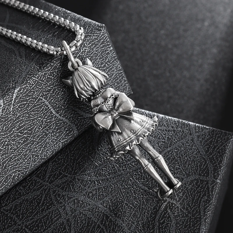 Cute Girl Holding A Cat Pendant Role-Playing Class Cartoon Beautiful Girl Necklace Lady Fashion Charm Jewelry Couple Gift