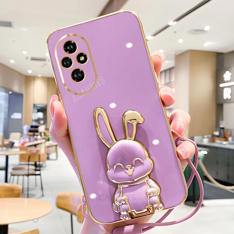 Plating Rabbit Holder Lanyard Silicone Stand Case - Honor Series